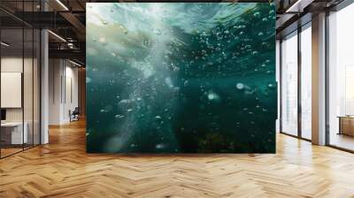 underwater scene with bubbles polluted ocean contamination of the sea caused by industry Wall mural