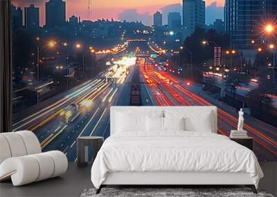 urban traffic overlook, contemporary city flyover, Wall mural