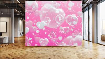 valentine background pink with white bubble love heart pink background with a pattern and white hearts in the style of vibrant cartoonish AI Wall mural