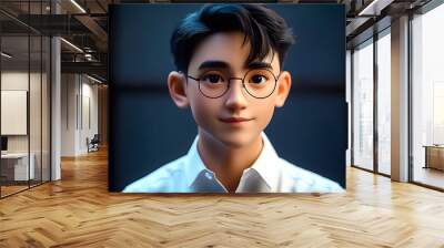 Virtual anime cute avatar of asian successful young man's business Wall mural