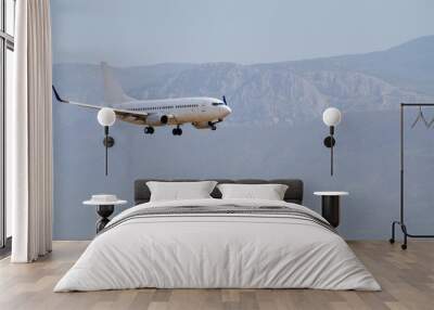 passenger airplane in the sky going to landing Wall mural