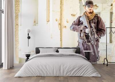 sniper stand up inside building Wall mural