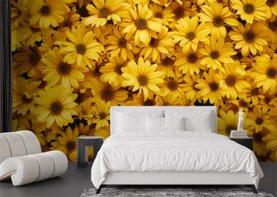 wall of bright yellow flowers background. Wall mural