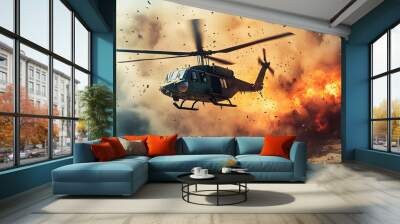 War. the helicopter begins to fall in the air when hit by a missile Wall mural