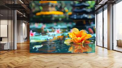 water, bright flower, bali temple Wall mural