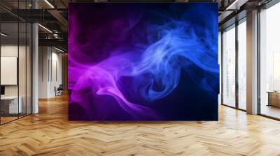 Waves of neon swirling blue and purple smoke dark abstract background Wall mural