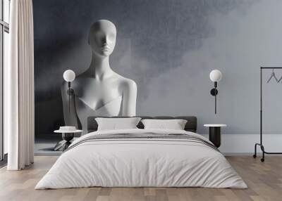 White mannequin sitting on table in front of gray wall in a stylish fashion display Wall mural