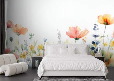 wild blooms soft in watercolor hand painted on white background isolated Wall mural