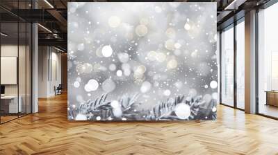 winter christmas sparkling shiny silver bright glittering abstract bokeh background Wall mural