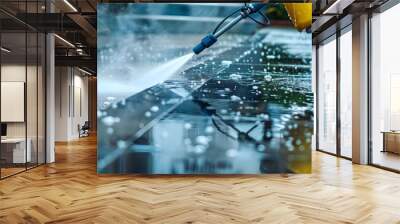 Workers using pressure washer to deep clean driveway for professional cleaning service Wall mural