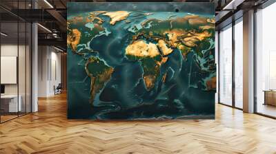 World map, Earth flat view from space. Physical map on global satellite photo. Elements of this image furnished  Wall mural