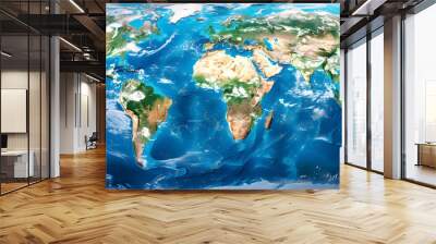 World map, Earth flat view from space. Physical map on global satellite photo Wall mural