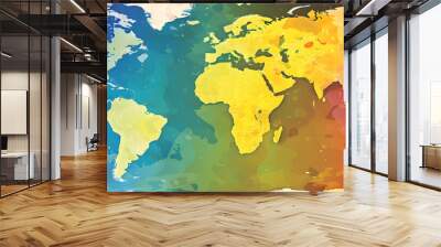 world map by continents illustration, colorful, Wall mural