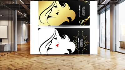 Girl profile golden business card for beauty salon and hairdresser Wall mural