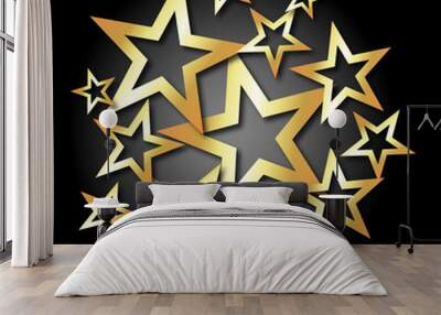 gold stars on a black background Wall mural