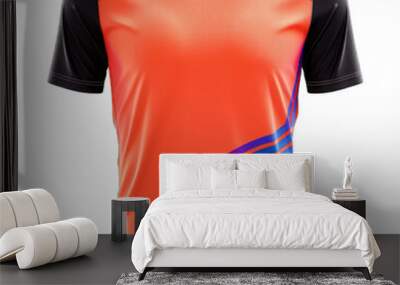 Orange t shirt with black sleeves and blue stripes on the corner, isolated on transparent PSD Wall mural