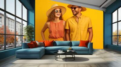 Portrait of a handsome couple in summer style fashion outfit  Wall mural