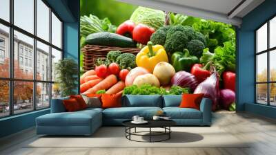 Board with fresh organic vegetables, healthy food, vegetarianism. Wall mural