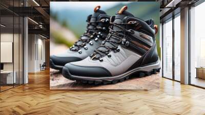 Modern design hiking boots, isolated. Wall mural