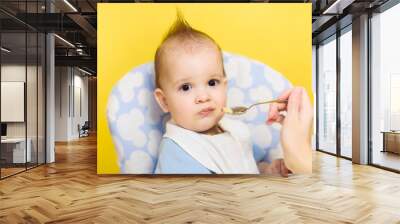 mother feeding her baby breast porridge day Wall mural