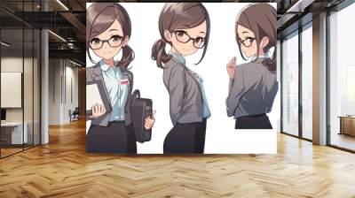 Asian Anime Woman Human Resources Manager White Background Very Happy With Copyspace Generative AI Wall mural