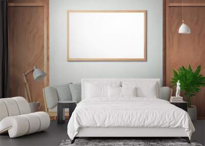 Attractive Interior Wooden Background With Blank Picture Frame Generative AI Wall mural