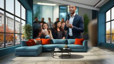 Black Asian Male Presenter Teaching Marketing Background Generative AI Wall mural