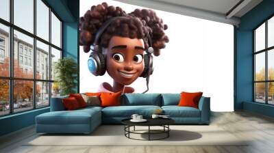 Black Female Gamer White Backdrop Isolated Very Happy With Copy Space Generative AI Wall mural