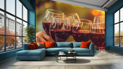 Diverse Group of Friends Holding Glasses of Wine Generative AI Wall mural