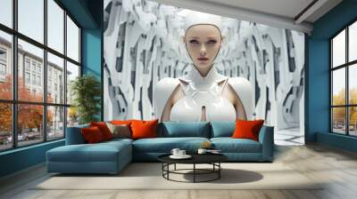 Futuristic Warrior Princess in a Sleek White Outfit Ready for Battle Generative AI Wall mural