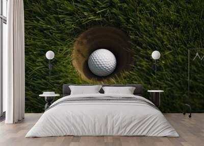 Golf Ball Hole In One With Green Copyspace Generative AI Wall mural