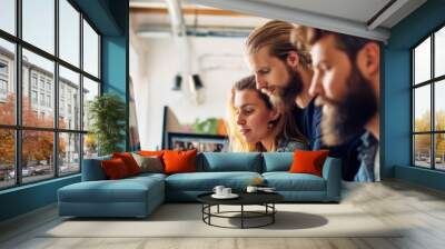 Group of People Viewing Computer Screen Generative AI Wall mural