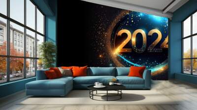 Happy New Year 2024 Colorful Banner Generative AI Wall mural