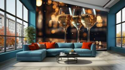 Three Glasses of Champagne on Table Generative AI Wall mural