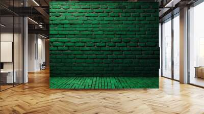 Green brick wall with rich texture and detailed lines. Wall mural