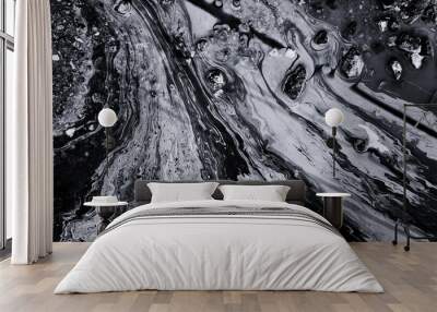 Chemical Oil Spill Abstract in Black and White Wall mural