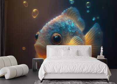 Cute Fish lights in the magic night 2 Wall mural