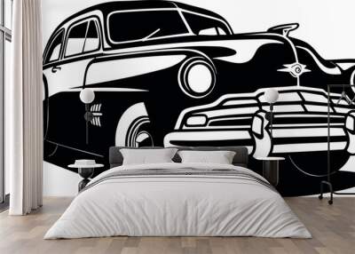 50's retro car icon in black over white Wall mural