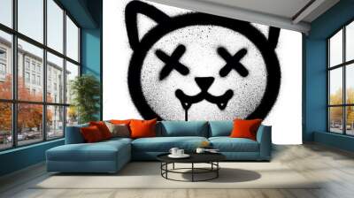 graffiti crazy cat icon sprayed in black over white Wall mural