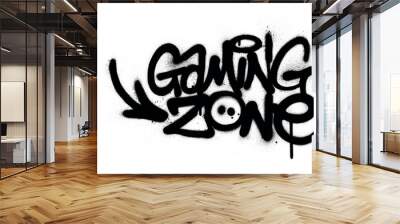 graffiti gaming zone text sprayed in black over white Wall mural