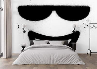 graffiti square grinning icon with sunglasses sprayed in black Wall mural