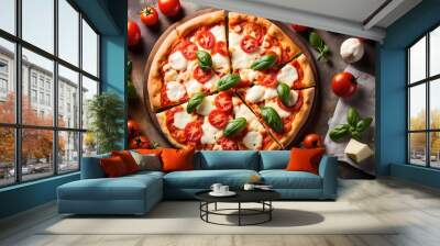 Pizza Margherita made with Tomatoes, Gauda Cheese and Mozzarella
 Wall mural