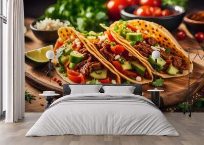 Wheat tortilla with meat and vegetables. Mexican meat tacos
 Wall mural