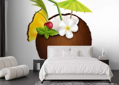 Tropical cocktail in coconut Wall mural