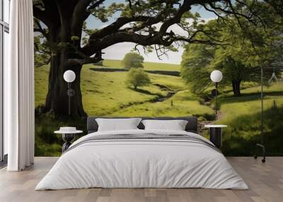 Beautiful summer landscape with field and trees Wall mural