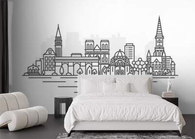 City of Brussels, Belgium architecture line skyline illustration. Linear vector cityscape with famous landmarks, city sights, design icons, with editable strokes isolated on white background. Wall mural