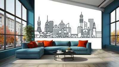 City of Stockholm, Sweden architecture line skyline illustration. Linear vector cityscape with famous landmarks, city sights, design icons, with editable strokes isolated on white background. Wall mural