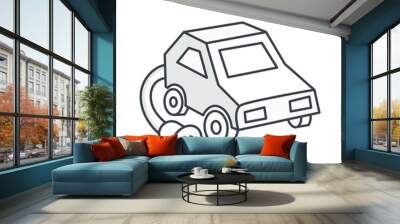 Icon of an electric car with a plug for charging batteries. Green renewable energy concept. Linear illustration isolated on white background. Wall mural