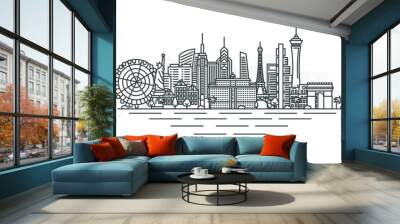 Las Vegas, Nevada, USA architecture line skyline illustration. Linear vector cityscape with famous landmarks, city sights, design icons. Landscape with editable strokes. Wall mural