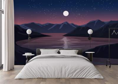 moon over the mountains landscape with lake Wall mural